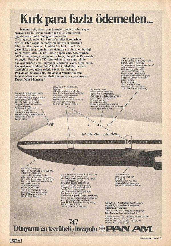 1972 A Turkish language ad promoting the amenities of the 747.